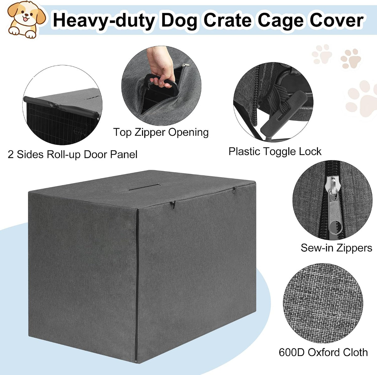 42-Inch Dog Crate Cover with Mesh, Waterproof Kennel Cover - 48.0"L x 30.0"W x 33.0"H / Minimalist Gray - image 2