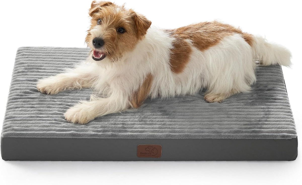 Bedsure ComfyFleece Large Dog Bed for Crate with Washable Cover - 29x18x2.8 / Charcoal Grey