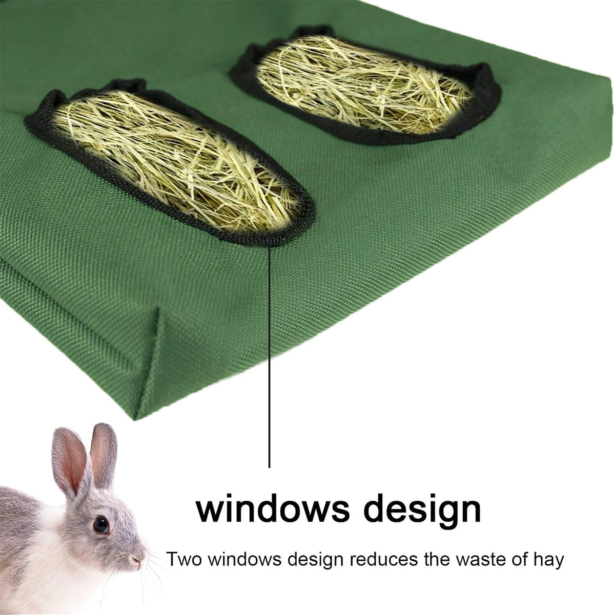 Rabbit Hay Feeder Bag Hanging Hay Rack – Essentials for Small Pets - 2 Windows / Blue - image 2