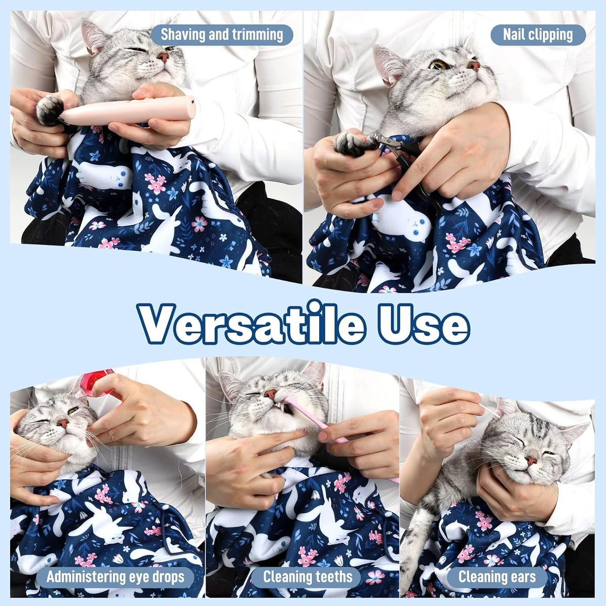 Paw Legend 27.6" Cat Wrap for Grooming Cat Wrap for Cutting Nails Cat - XL(35.4'x35.4") / Cute Cat - image 3