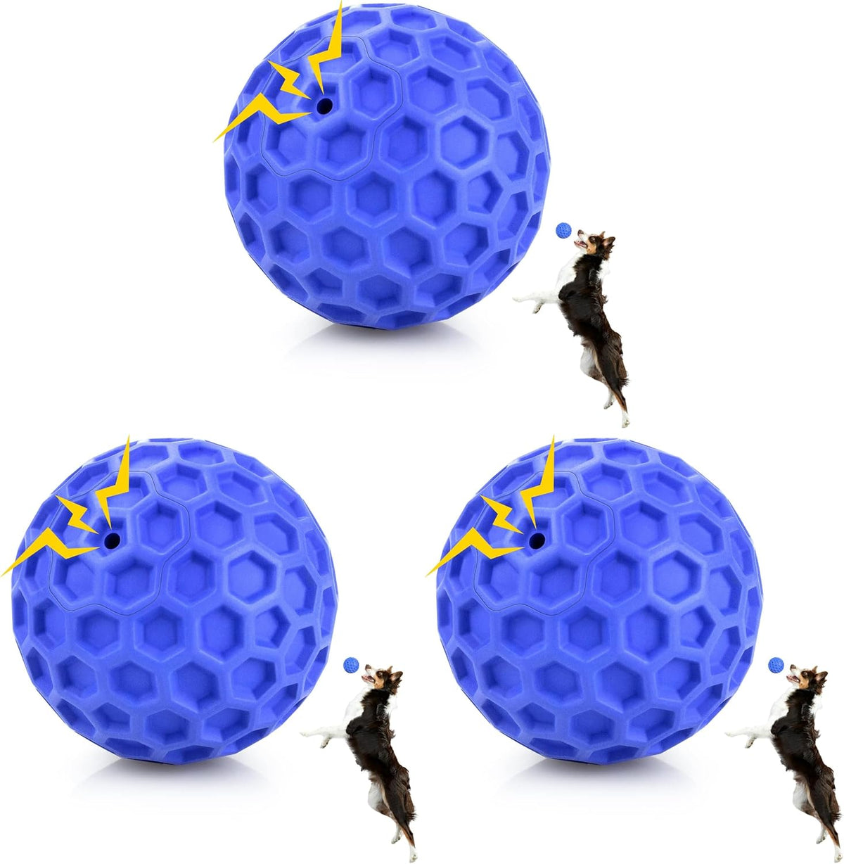 DISSKNIC Indestructible Squeaky Dog Ball, Relieves Anxiety - Large (Pack of 3) / Blue