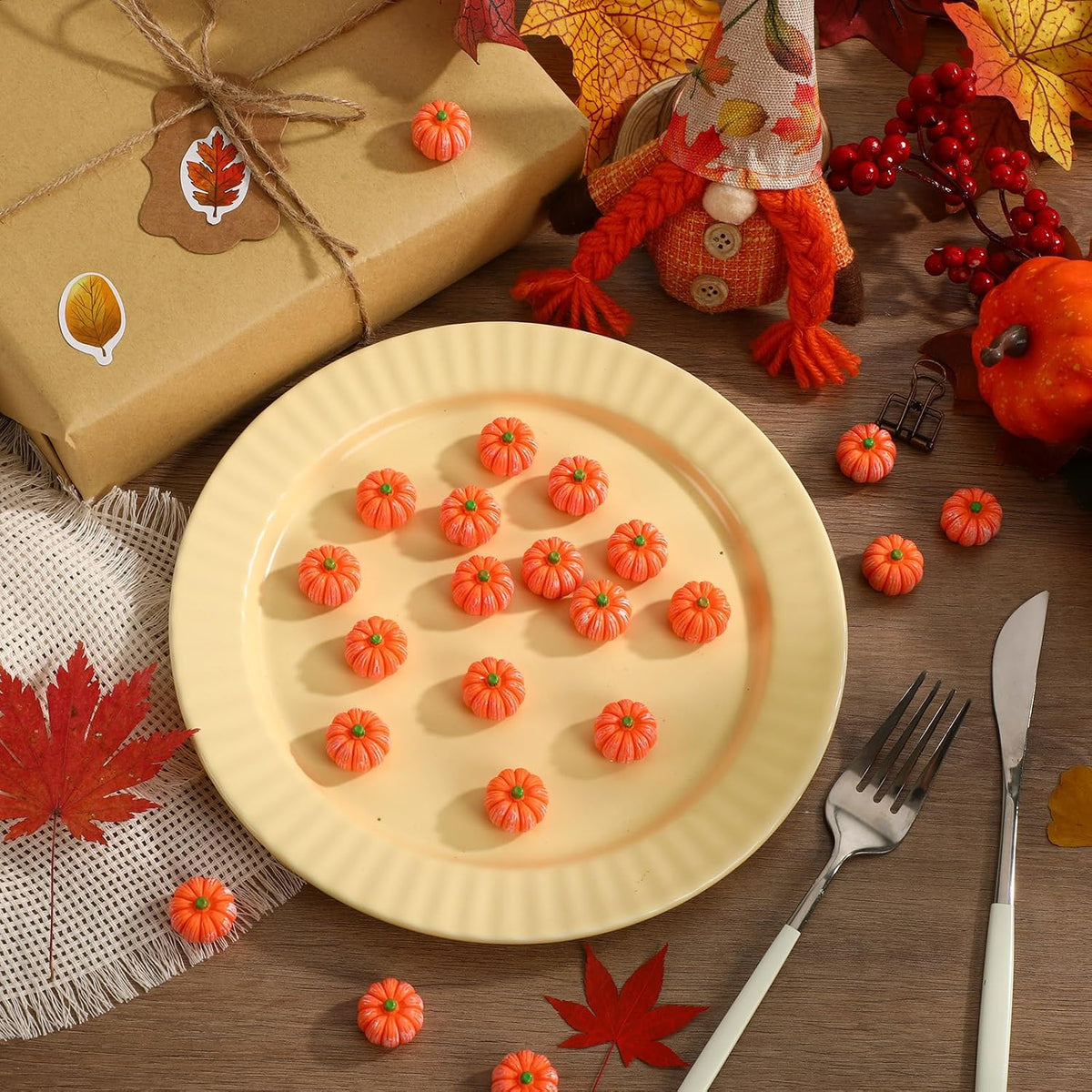 JUNEBRUSHS 50 Pcs Mini Pumpkins Fake Pumpkins Artificial Pumpkins - Pumpkin Style - image 3