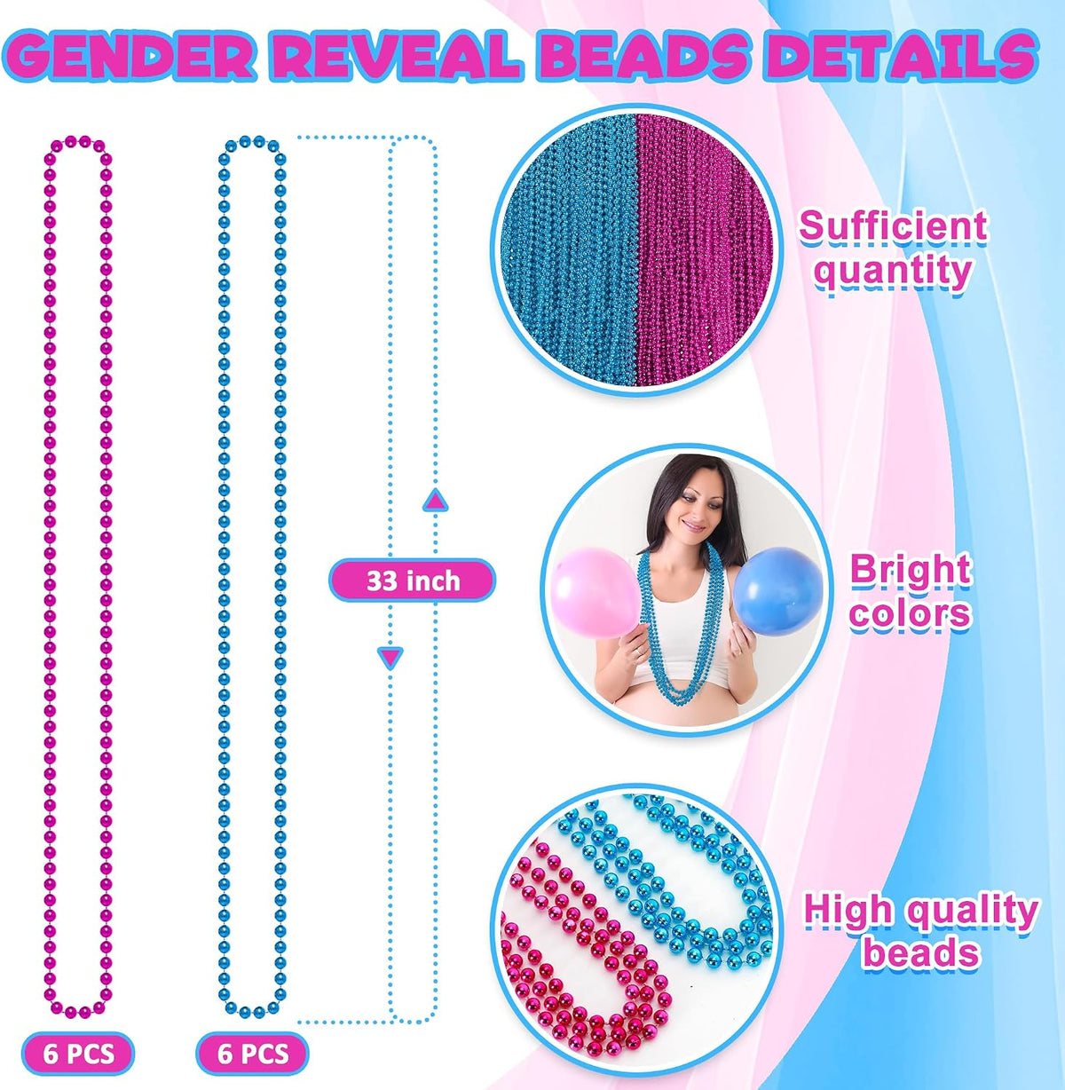 EOBOH 12PCS Mardi Gras Beads, Gold Beaded Necklace Stuff Set - Pink and Blue / 12 - image 2