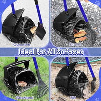 SlowTon Dog Pooper Scooper - 37.4" Long Handle Adjustable Metal Swivel Bin & Rake & Spade Kit with 20 Waste Bags, Portable Pooper Scooper for Gravel Lawn Grass, Suit for Small Medium Large Dog