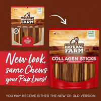 Natural Farm Collagen Dog Chews (12 Inch, 5 Pack), Odor-Free Long Lasting Bully Sticks & Rawhide Alternative Dog Treats, 95% Collagen Low Fat, High Protein – Medium & Large Dogs