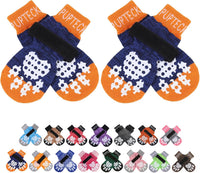 PUPTECK Anti-Slip Dog Socks with Double Sides Grips for Small Medium - Dark Blue / X-Small (4 Count)