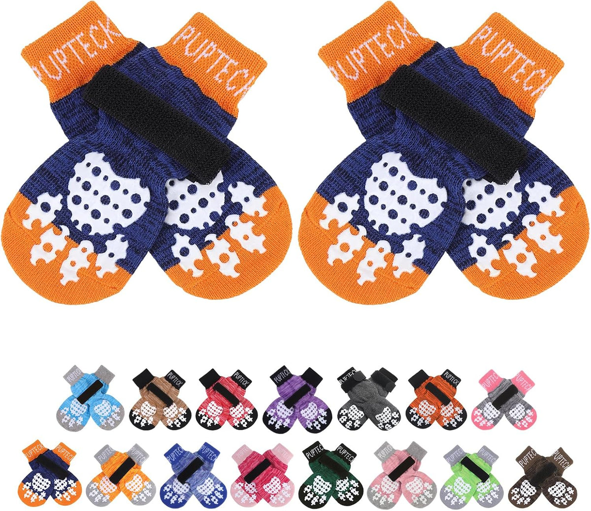 PUPTECK Anti-Slip Dog Socks with Double Sides Grips for Small Medium - Dark Blue / X-Small (4 Count)