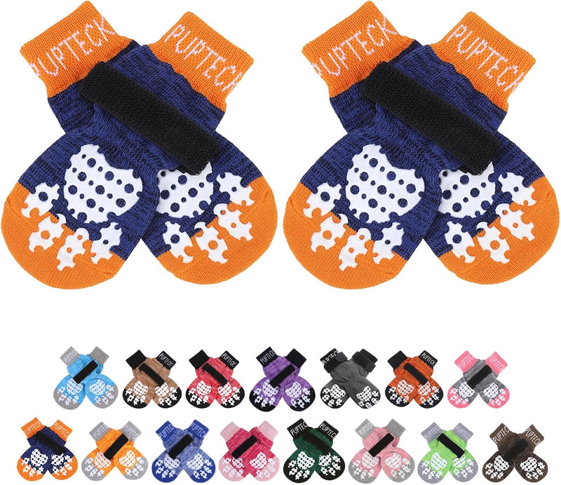 PUPTECK Anti-Slip Dog Socks with Double Sides Grips for Small Medium - Dark Blue / X-Small (4 Count)