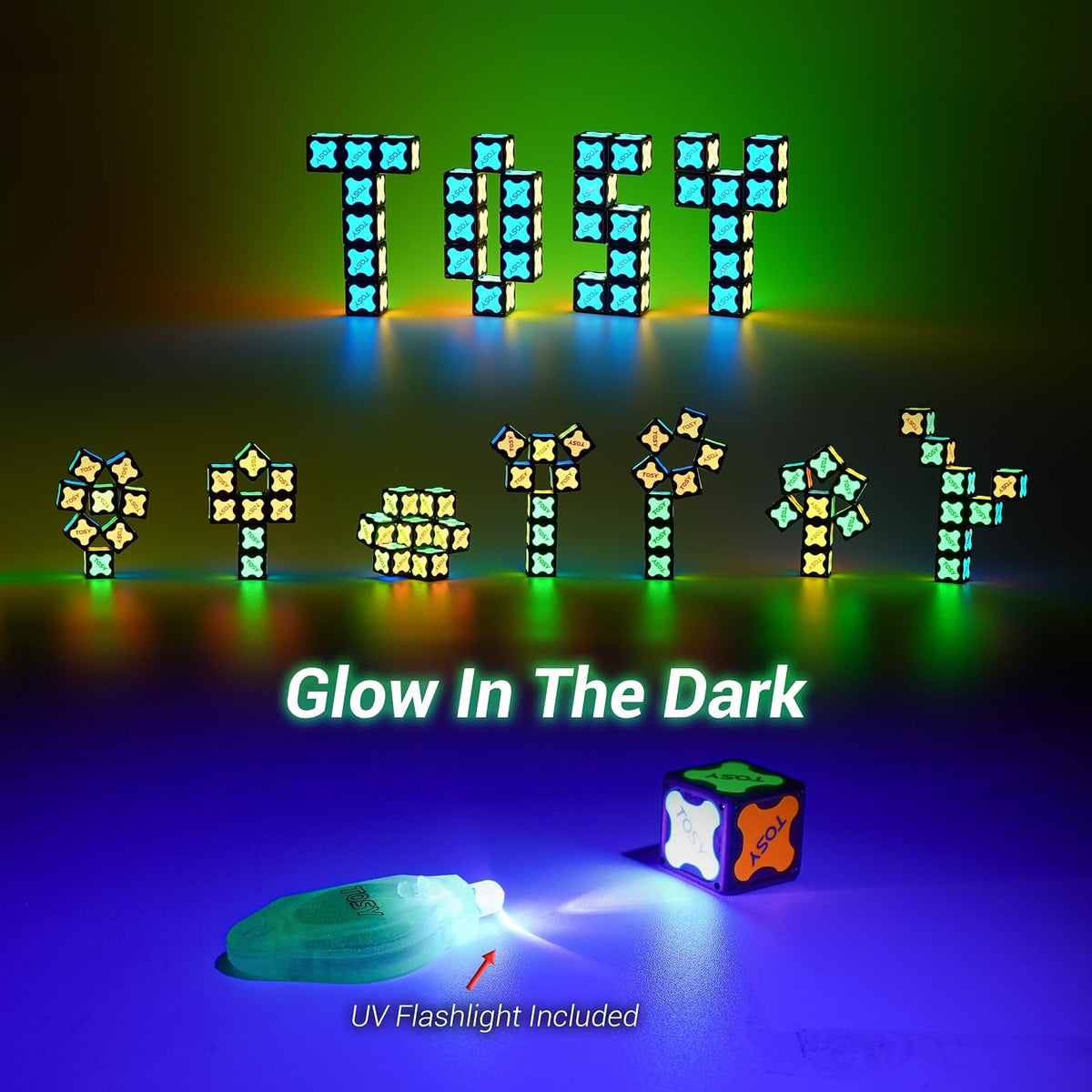 TOSY Magnet Cube 2x2, 8 Blocks, Glowing, UV Flashlight - Cube 2x2x2 (2-pack) - image 3