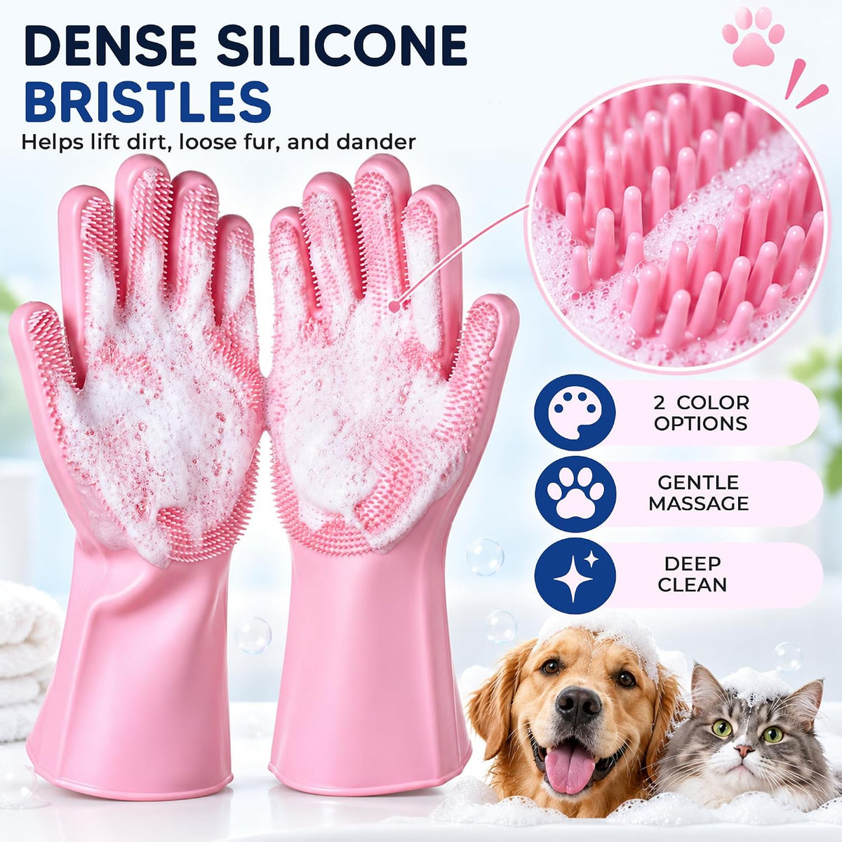 NVNAN Silicone Pet Washing Gloves with High-Density Teeth for Dogs - Pink - image 3