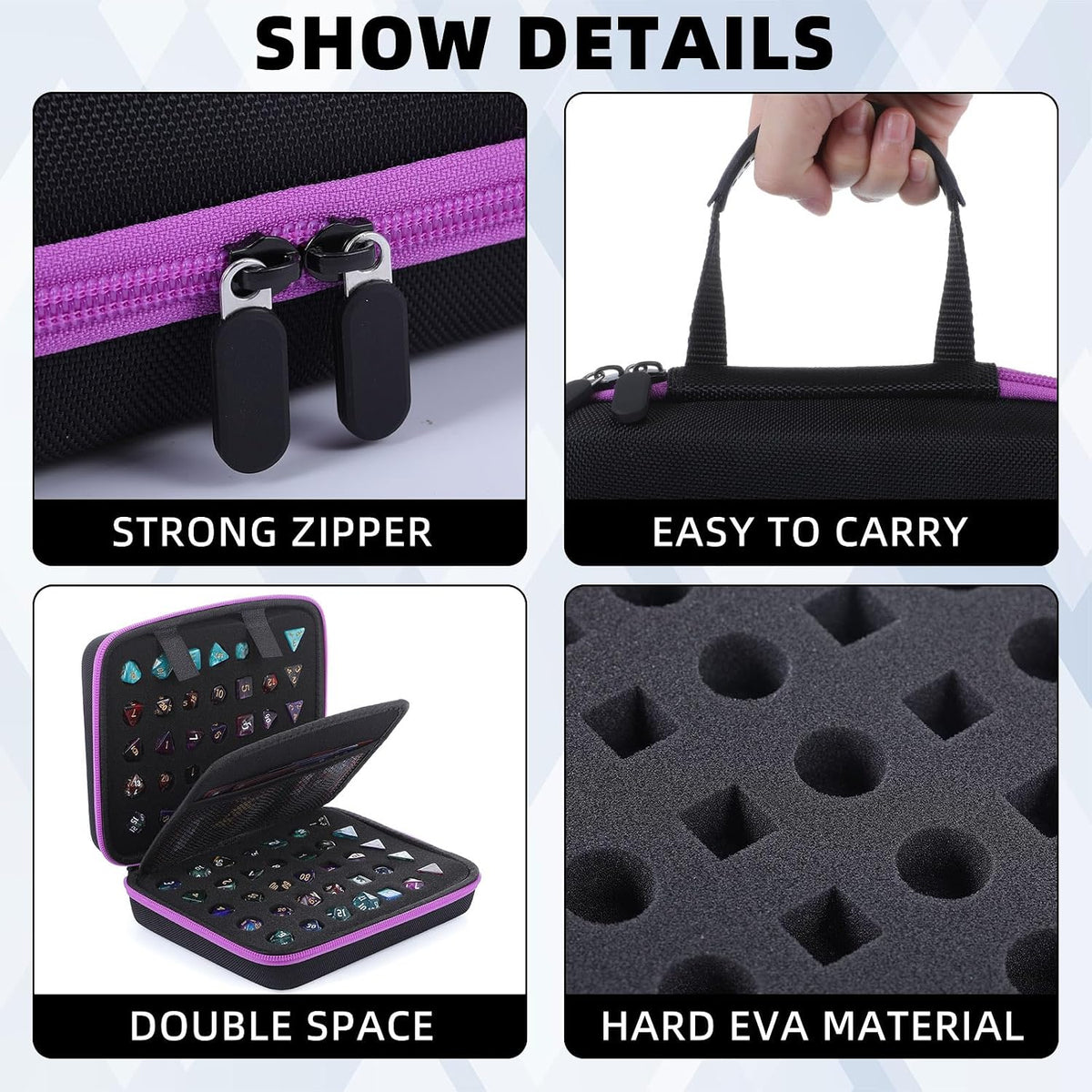 Aoriher 1 Pcs Dice Case with Removable Slotted Tray - Purple - image 4