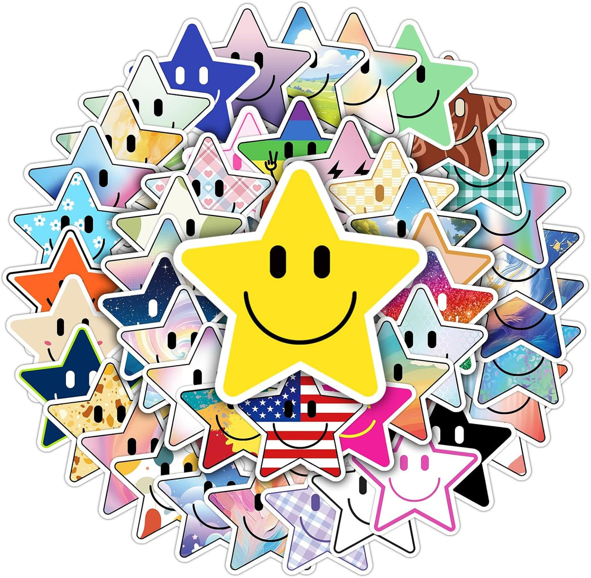 50PCS Smile Face Stickers Cute Water Bottle Stickers for Kids – Fun for Kids & Family - 50pcs Star Stickers