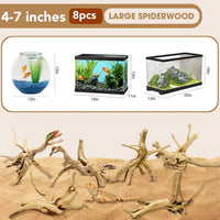 Natural Aquarium Driftwood for Fish Tank Reptile Terrariums Decor – Essentials for Fish - Spiderwood 4 to 8 Inch (Pack of 8) - image 2