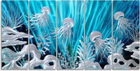 SYGALLERIER Jelly Fish Large Metal Wall Art Hand Grind Aluminum Artwork 3D Undersea World Coastal Pictures Nautical Decor for Living Room Bedroom