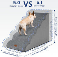 Dog Stairs for Small Dogs, 3-Step Pet Steps for Couch Sofa - Grey / 5.1 / 5-Step-Update (34.5"D x 17.7"W x 24.4"H) - image 3