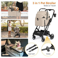 X2 Pet Stroller, Dog Cat Stroller for Small Pets Under 44lbs, Equipped with Detachable & Foldable Carrier, Waterproof Pad & Sunshade Canopy,Camel (Camel)