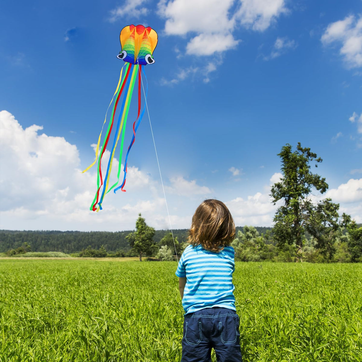 Xida rainbow octopus kite, a frameless ripstop polyester kite with flying line and handle - view 16