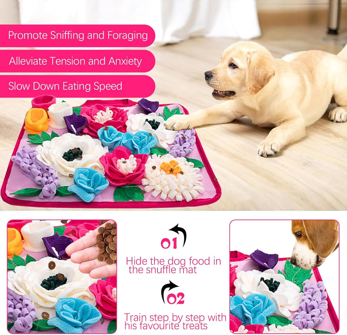 Snuffle Mat for Dogs Pet Treats Feeding Mat for Small/Medium Breed - Rose pink - image 2