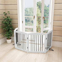 Freestanding Pet Gate for Dogs, Foldable Wooden Dog Gate for House, Indoor Dog Gate for Stair, Doorway, Gates for Dogs Indoor, 80 Inch Wide, 4 Panels 24",White