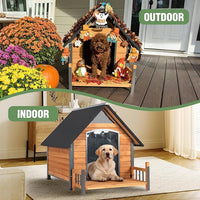 Large Dog House Outdoor Weatherproof Dog Kennel with Anti-Chewing Iron Frame, Dog Shelter for Large Breed with Porch (Brown, 50.9" D x 37.4" W x 37.2" H)