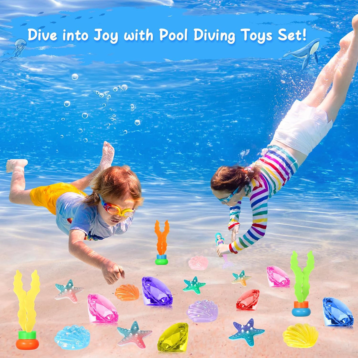 VGOFUN 31-piece mermaid diving pool toys with gems, pirate treasure chest and mesh bag - view 6