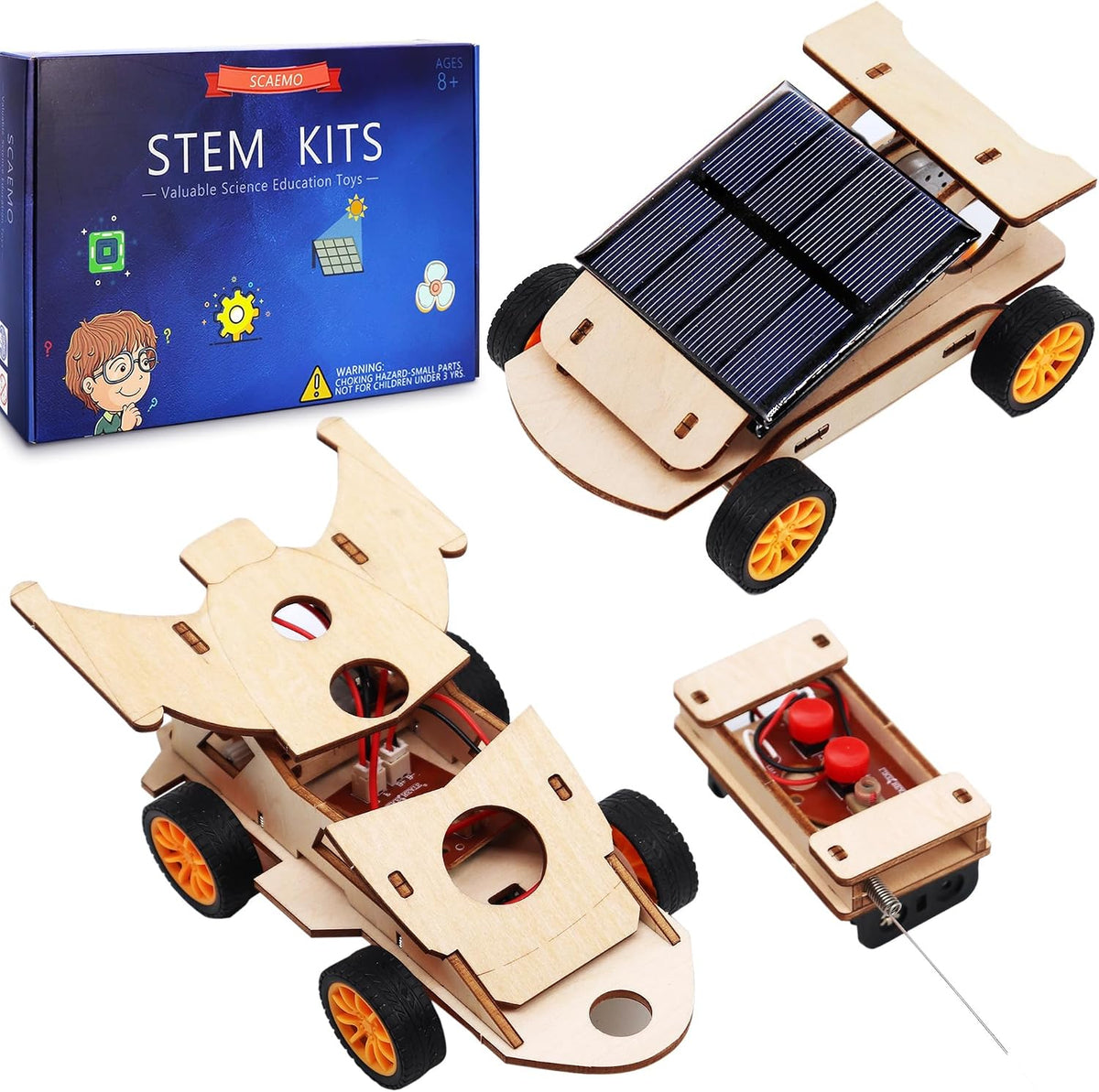 SCAEMO DIY remote control car and solar car STEM kit with two assembled cars