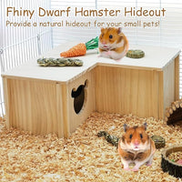 Fhiny Wooden Hamster House, Multi-Chamber Hamster Hideout & Tunnel Detachable Activity Room Exploring Toys Rats Habitat Decor for Dwarf Hamsters Gerbils Mice Lemmings (Small)