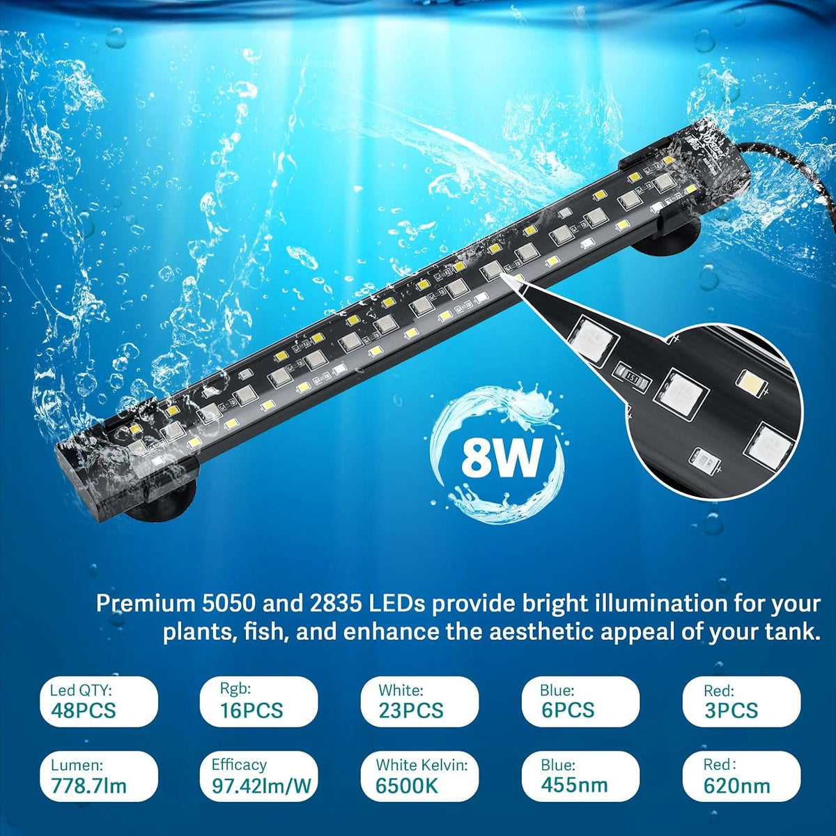 hygger 24/7 Mode Submersible Aquarium LED Light - 12in 8W - image 2