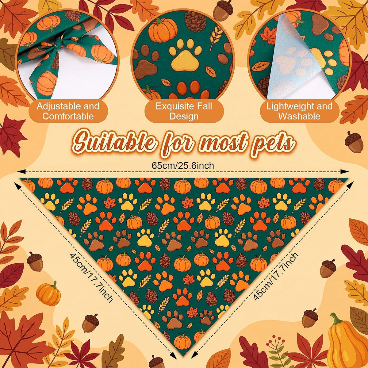 Preboun 100 Pcs Fall Paw Print Dog Bandanas Bulk - Fall Paw Print / 25.6 x 17.7 x 17.7 Inch - image 3