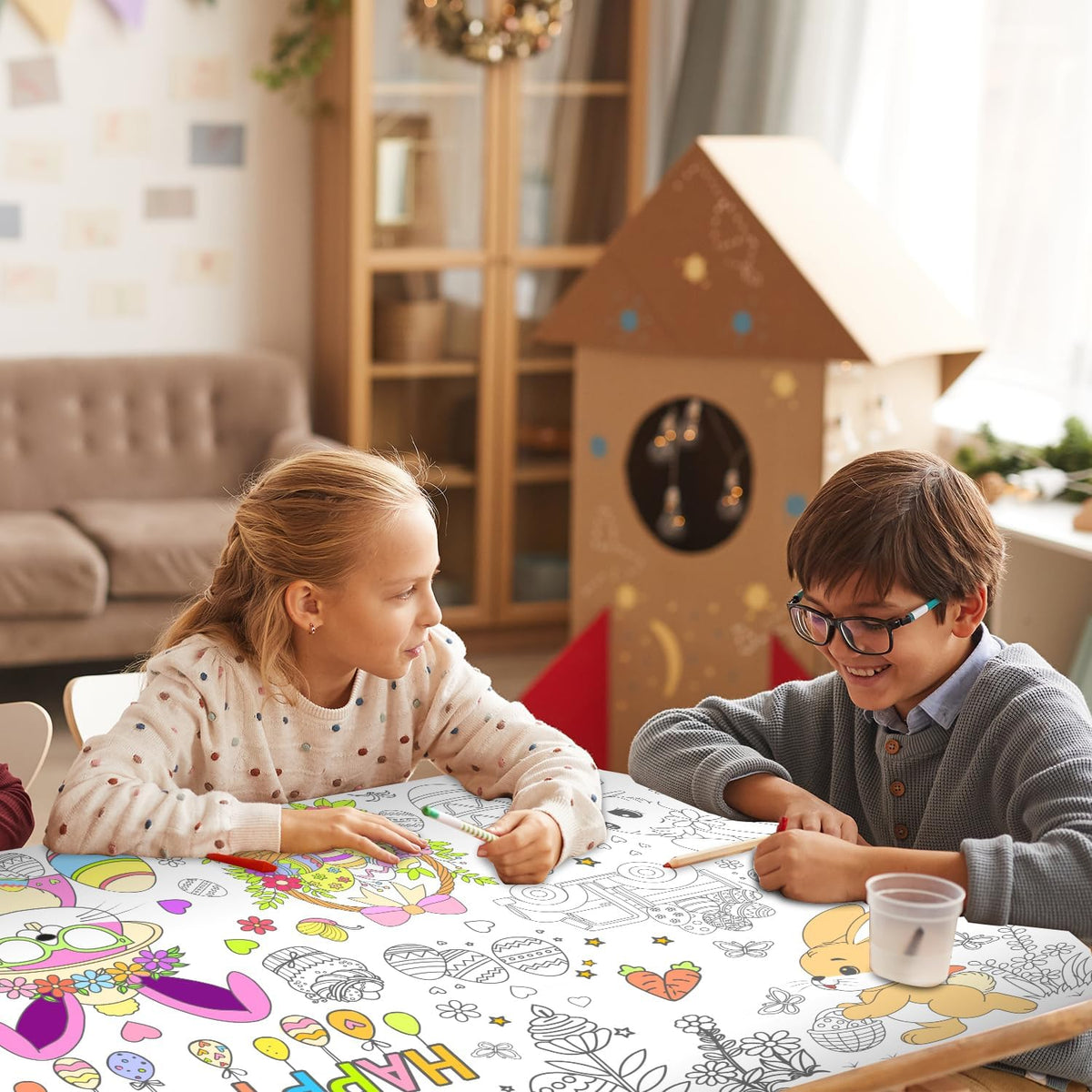 SperinGeen Thanksgiving coloring tablecloth for kids with holiday designs - view 12