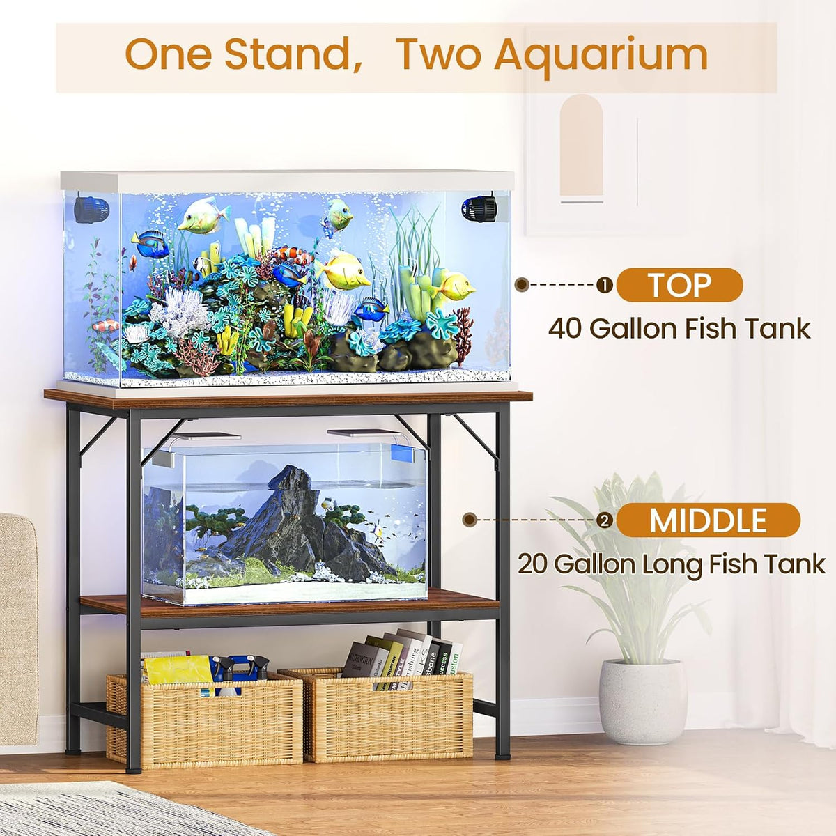 Snughome 10-20 Gallon Fish Tank Stand - Rustic Brown / 40 Gal-2 Tier - image 4