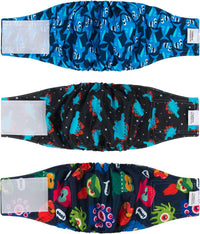 CuteBone Dog Belly Bands for Male Dogs Wraps Washable Doggie Diapers - Shark&Dinos&Monster / S(11"-14")
