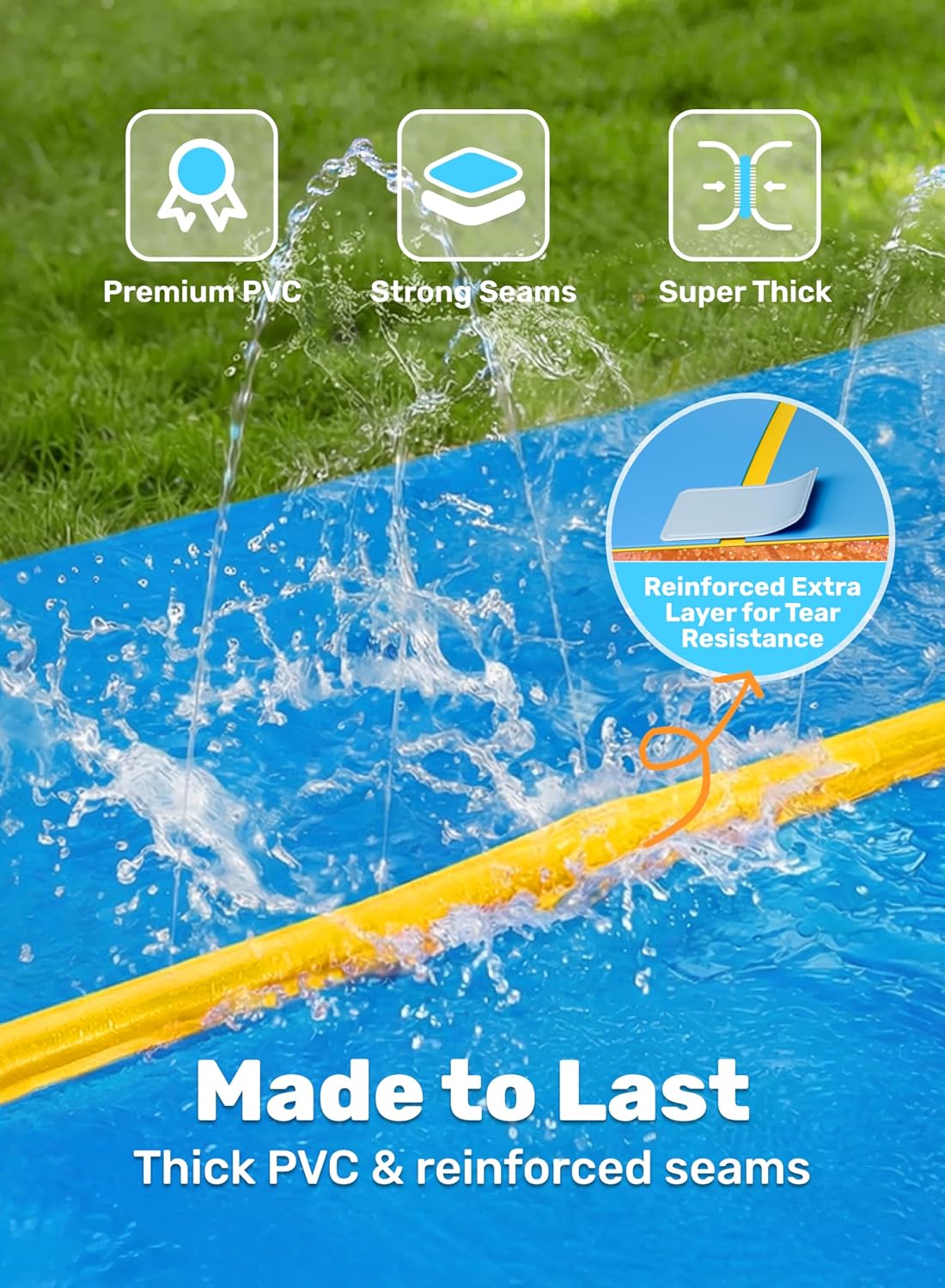 Sloosh Huge Water Slide, 30ft x 6ft Heavy Duty Lawn Water Slip with Built-in Sprinkler Slide and 2 - image 4
