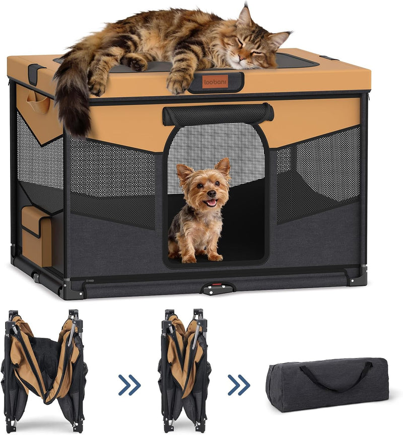 LOOBANI Dog Playpen for Small Dogs, 32"x24"x22" - Black-Brown / Medium