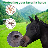 Horse Fly Mask with Ears, Comfortable Fit Stretch Fabric with UV Protection Soft on Skin Breathability for Small/Medium Size Horses (Black)