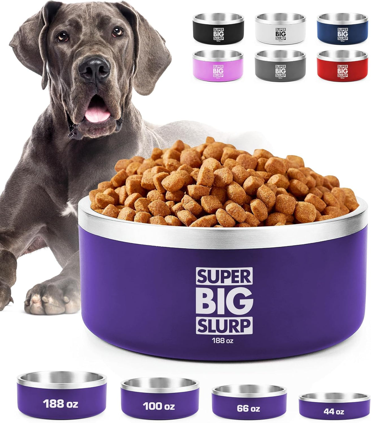 Tuff Pupper 100 oz Heavy Duty Insulated Stainless Steel Dog Bowl - 188oz / Royal Purple