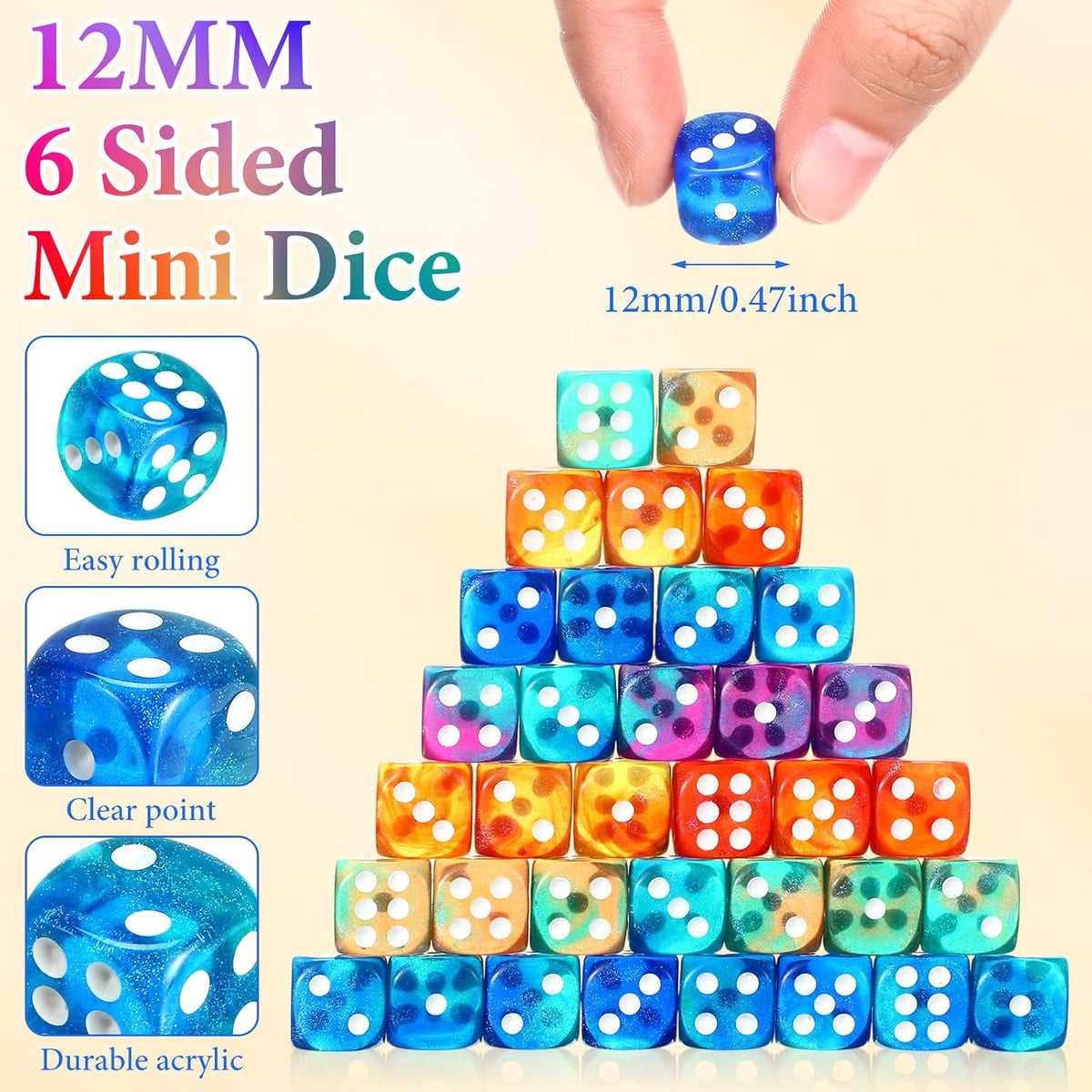 Foilswirl 144-piece 12mm mini dice set in brown, dark red, blue and gray with storage boxes - view 9
