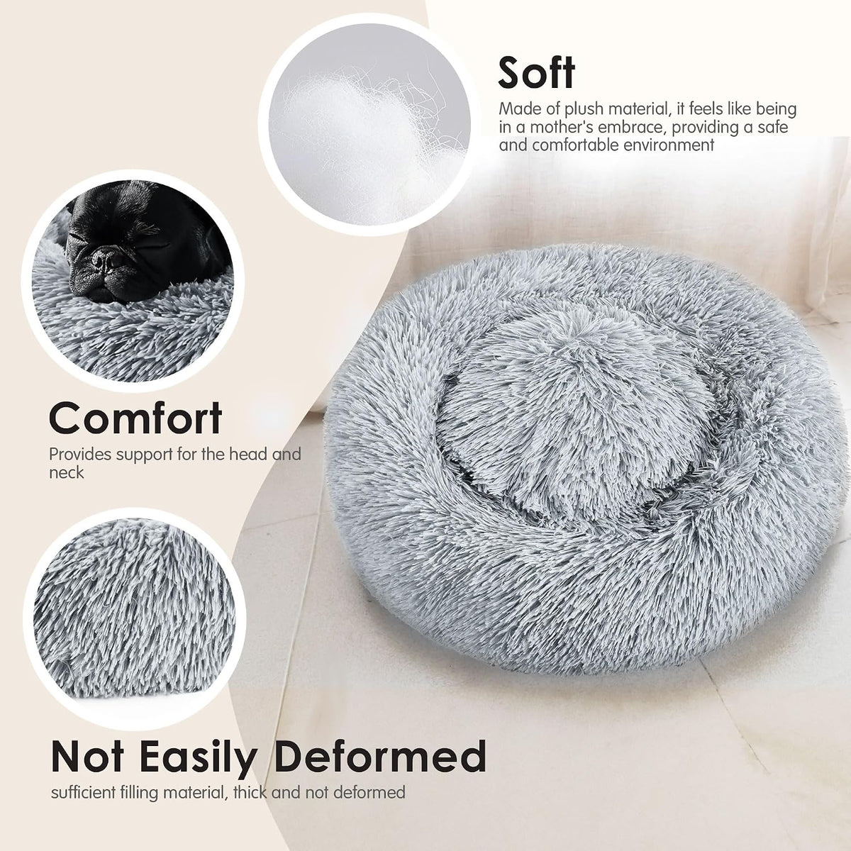 Hoewina Dog & Cat Bed for Indoor Cats - Light Grey / 24.0"L x 24.0"W x 8.0"Th - image 4