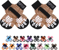 PUPTECK Anti-Slip Dog Socks with Double Sides Grips for Small Medium - Brown / X-Large (4 Count)