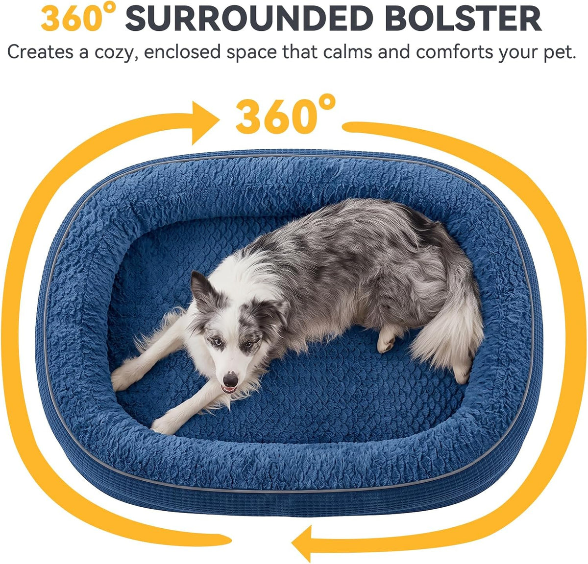 JOEJOY XL Orthopedic Dog Bed for Large Dogs, 360° Oval Bolster - Navy Blue / 42"l X 32"w X 7.5"th - image 4