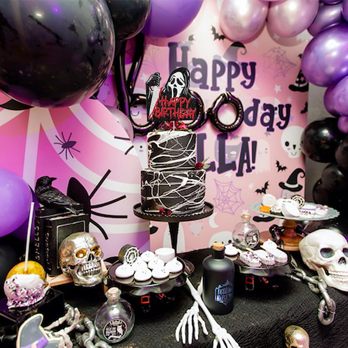 Zhuoweism Halloween horror Happy Birthday glitter cake topper on bamboo stick - view 37