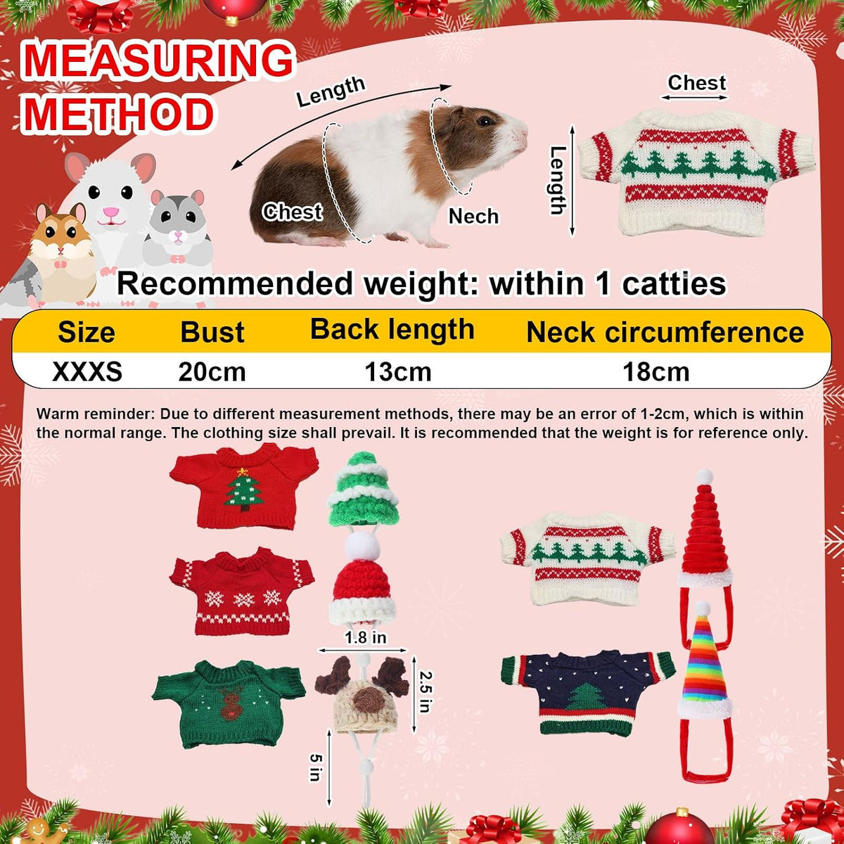 Clysee 10-piece guinea pig clothes set with flannel vests and knitted mini hats - view 10