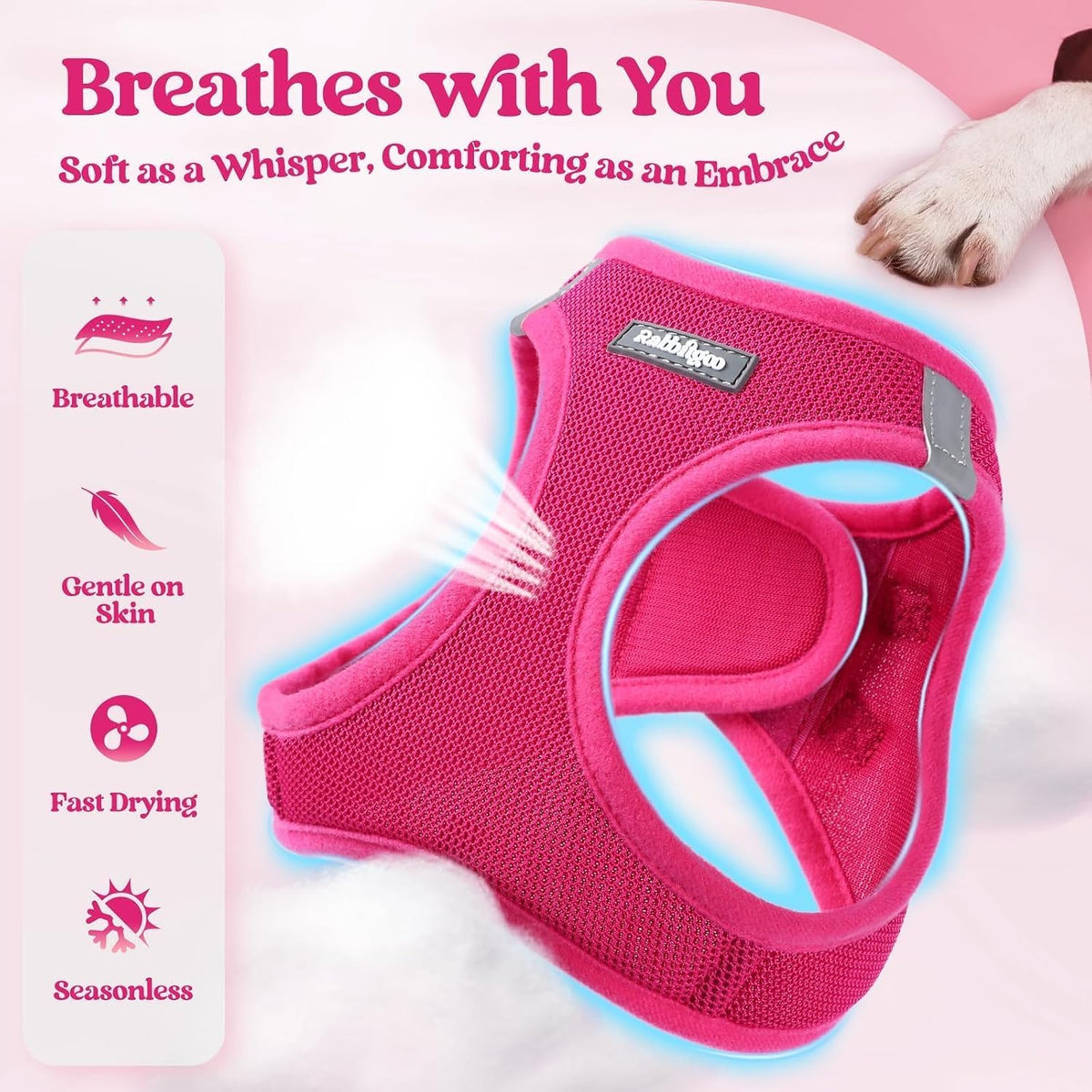 rabbitgoo Dog Harness Small Sized and Leash Set - Rose Red / S (chest: 15.1 - 16.5") - image 4