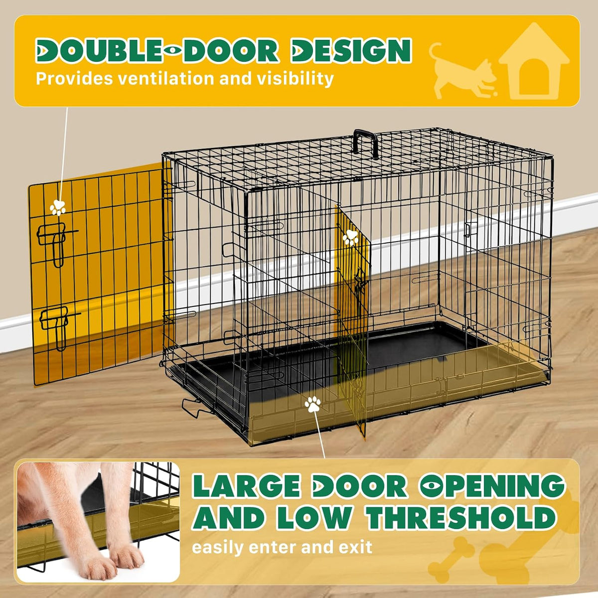 Extra Large Dog Crate 48 Inch Double Door Pet Cage Kennel – Essentials for Dogs - 36.6"L x 22.6"W x 24.2"H / 1P / Double Door - image 3