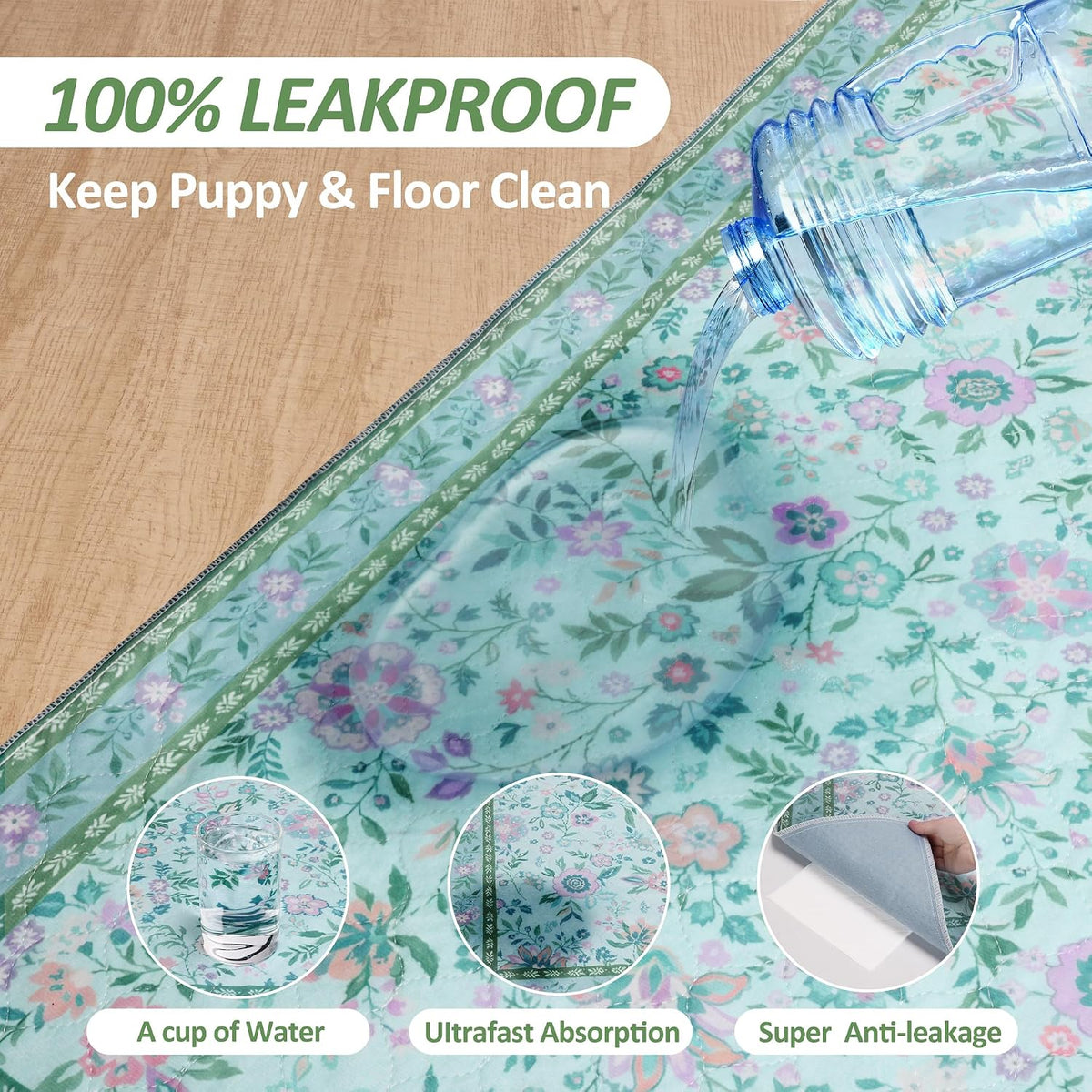 Washable Pee Pad for Dogs, 36"x48" - Green / 24*48 Inch(Pack of 2) - image 3