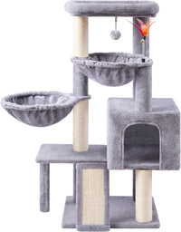 Cat Tree with Cat Condo and Hammock - Grey / 37"