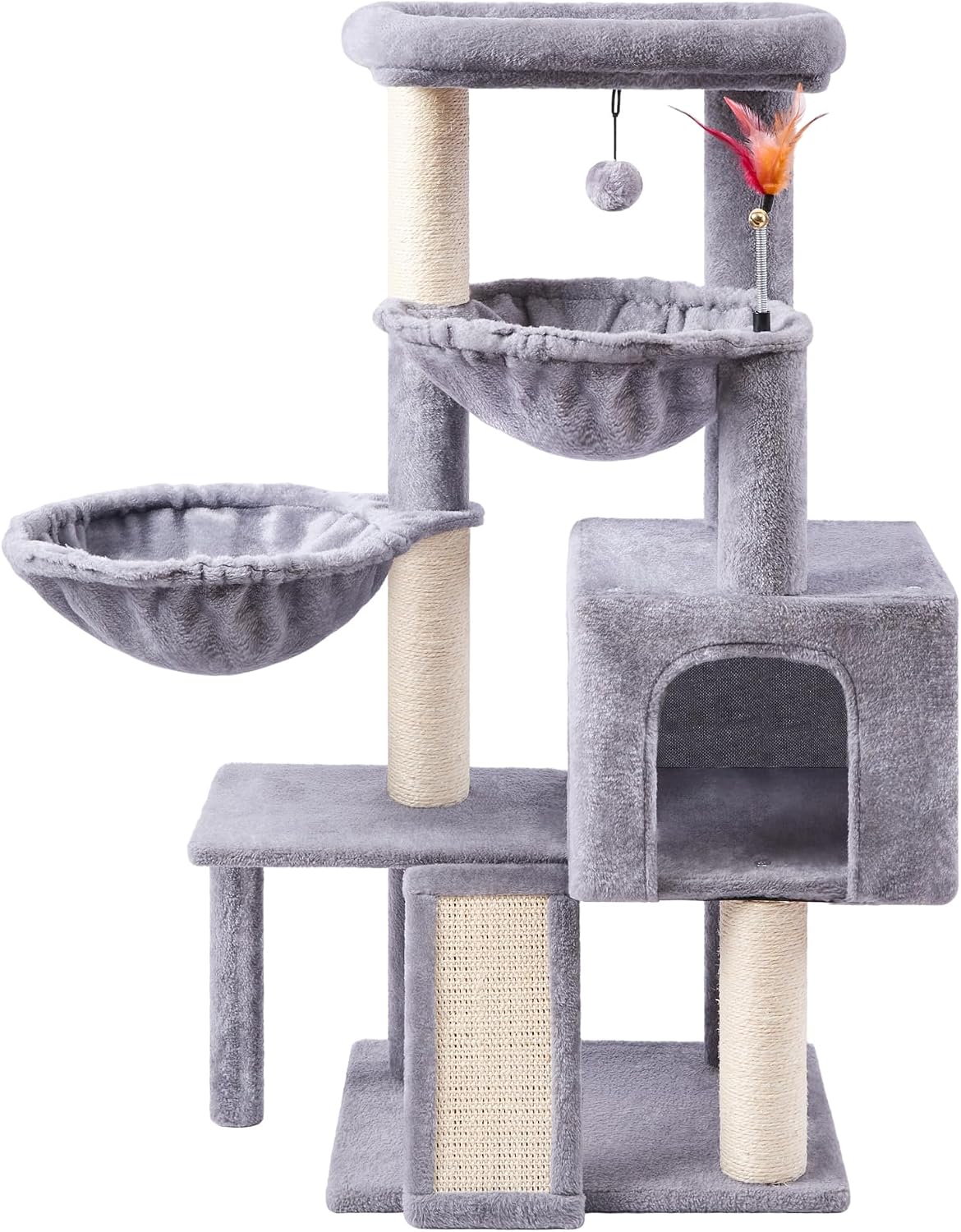 Cat Tree with Cat Condo and Hammock - Grey / 37"
