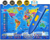 Qiaojoy Bilingual Interactive World Map for Kids Learning Educational - World Map