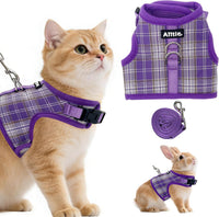 Plaid Breathable Rabbit Harness and Leash Set Escape Proof - Purple / L
