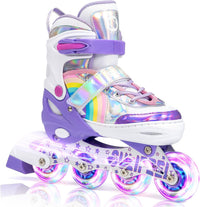 SULIFEEL Rainbow Unicorn Adjustable Kids Inline Skates for Girls Boys – Fun for Kids & Family - B Purple / Medium - Big Kid